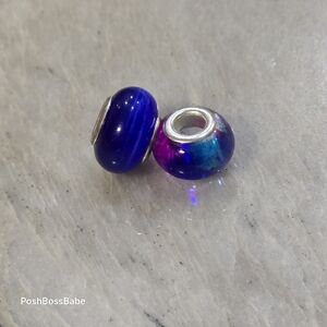 Two metal core center murano glass beads for pandora type bracelets